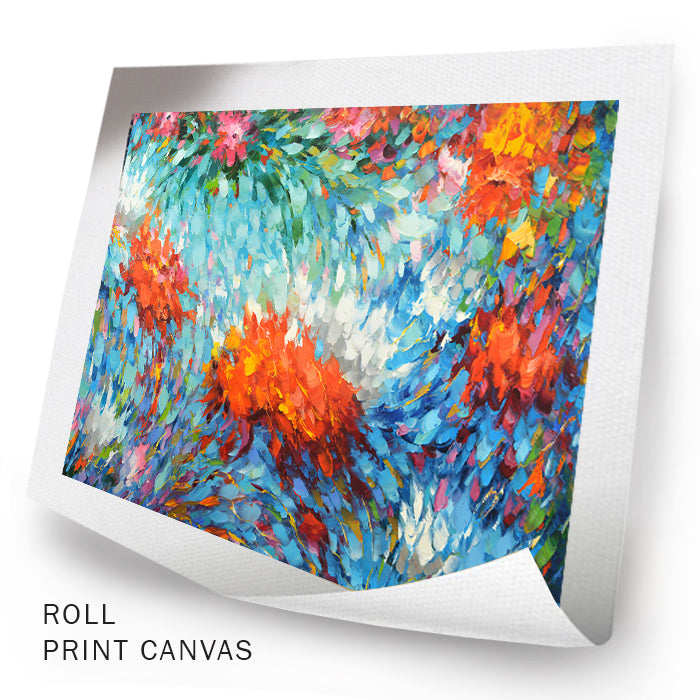 Unframed blue abstract flower painting on canvas