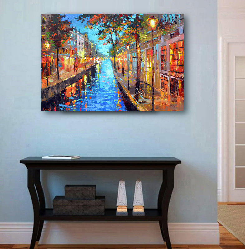 Amsterdam canal wall art displayed in a modern home interior