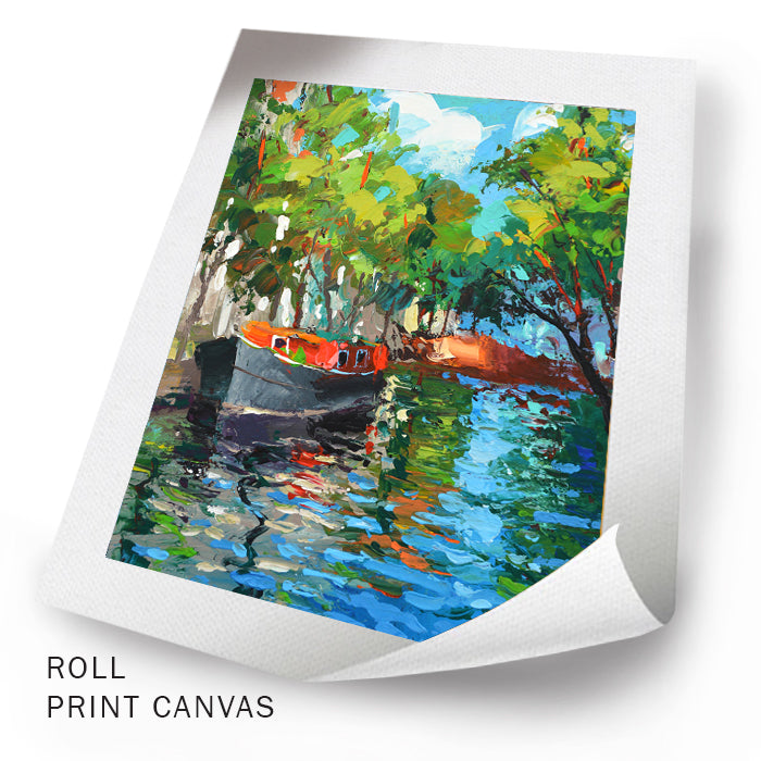 Unframed Amsterdam cityscape canvas artwork showing canal scenery and expressive brushwork