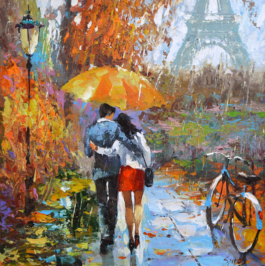 Autumn Paris painting near Eiffel tower