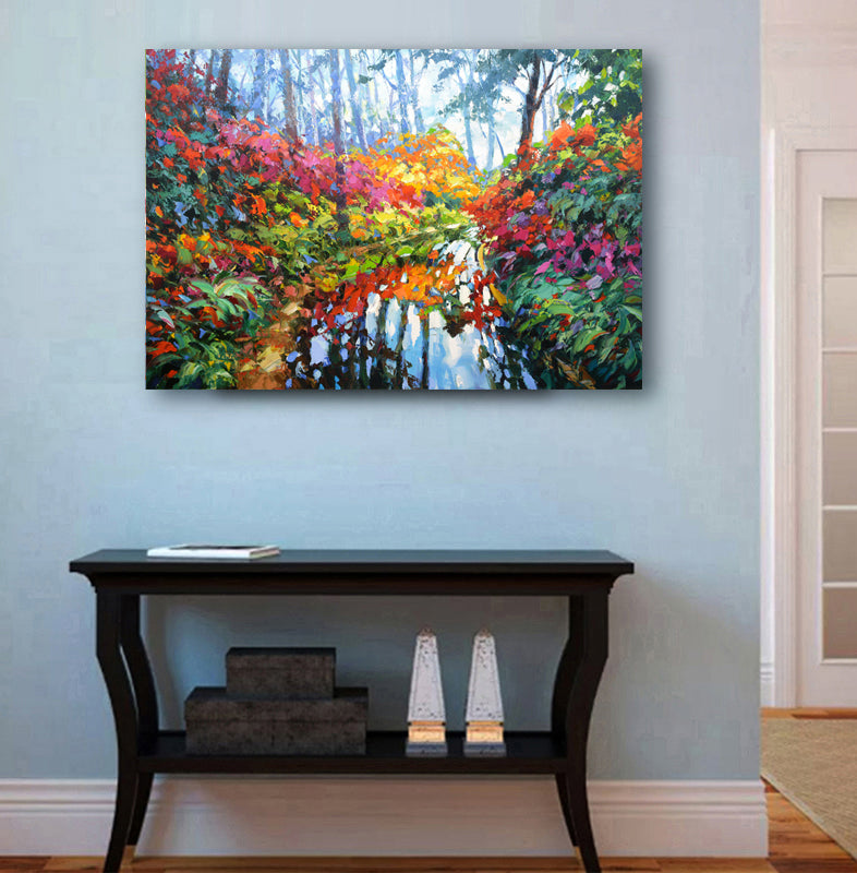 Autumn Forest River Painting On Canvas