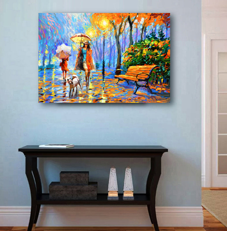 Autumn park wall art displayed in a modern home interior