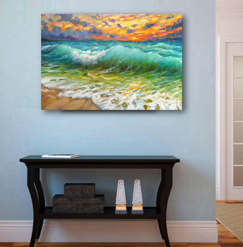 Beach wall art displayed in a modern home interior