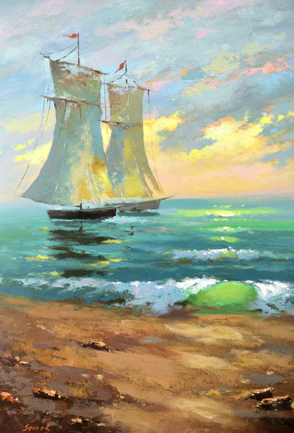 Boats seascape ocean painting