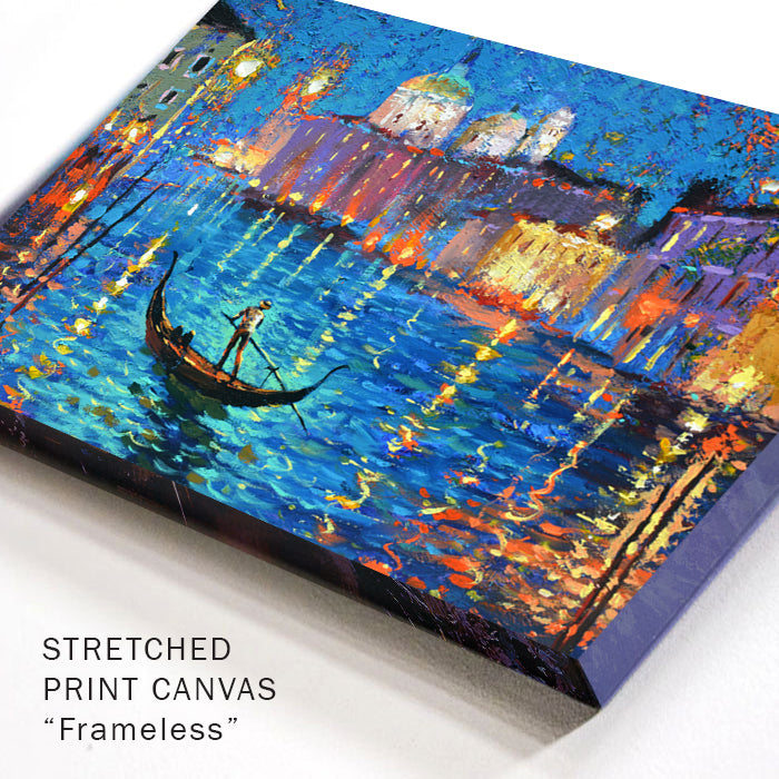 Corner detail of night canal painting with soft reflections