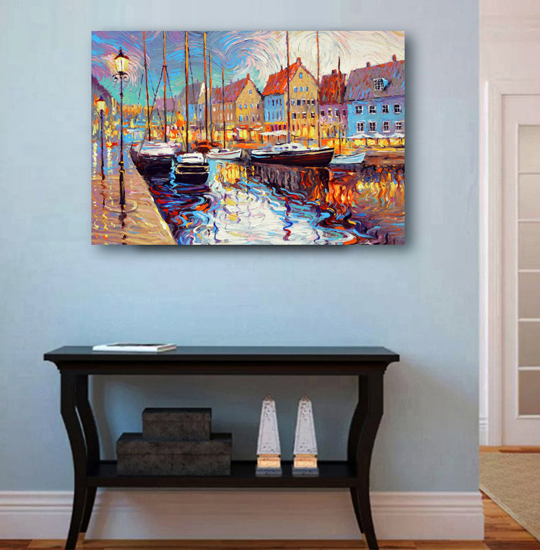Canal wall art displayed in a modern home interior
