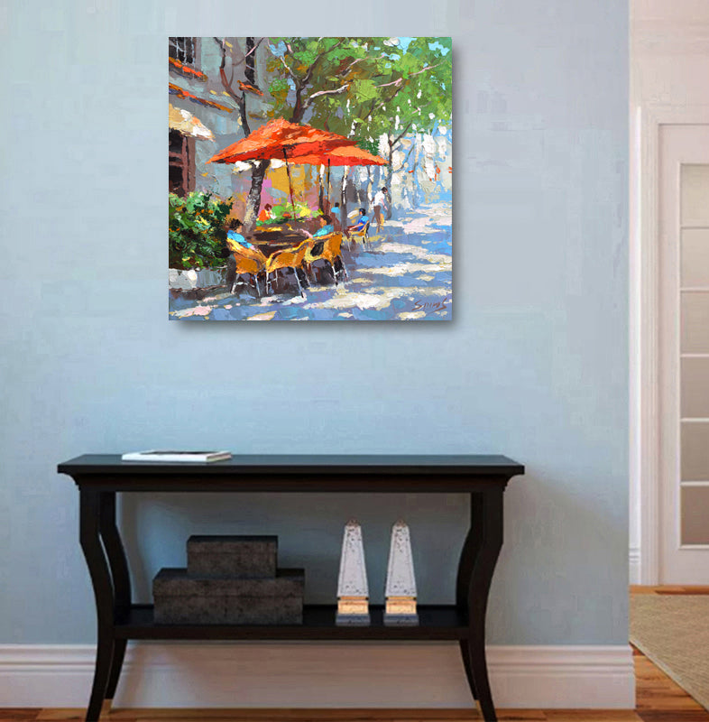 City cafe wall art displayed in a modern home interior