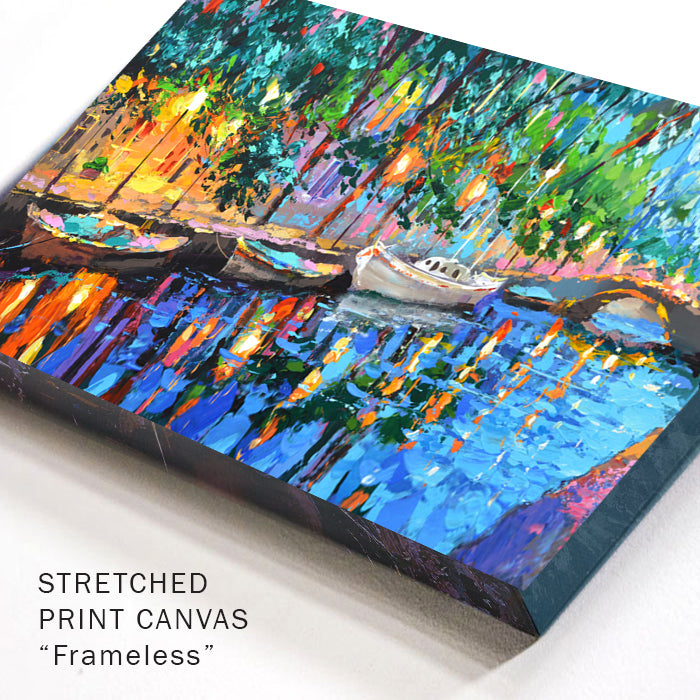 Close-up canvas corner detail highlighting layered paint, texture, and gentle dawn color transitions