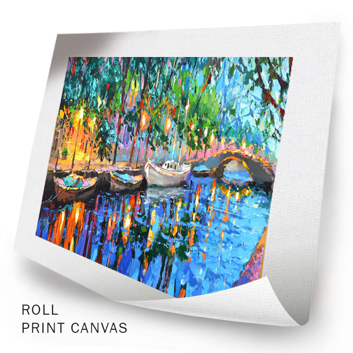 Unframed landscape canvas artwork showing early morning light and expressive brushwork