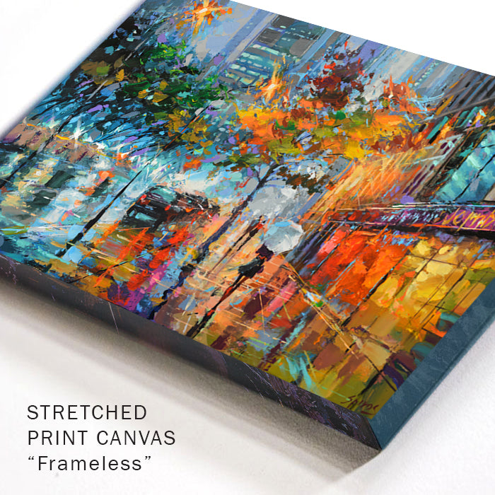 Close-up detail of the canvas corner highlighting layered paint, texture, and deep tonal transitions