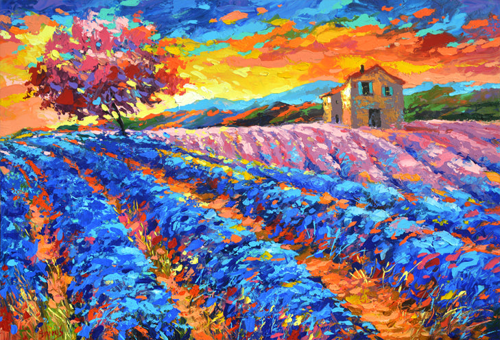 Provence landscape lavander field painting