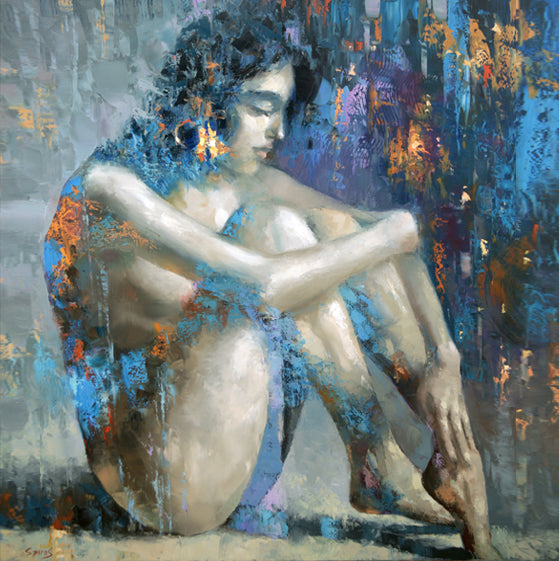 Modern female figure painting with elegant pose and soft colors