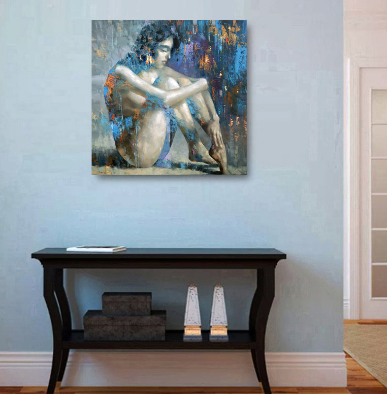 Female figure painting displayed in modern home interior