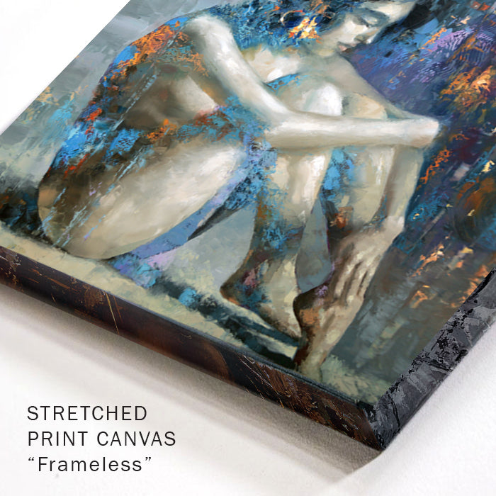 Corner detail of female figure painting with brush texture