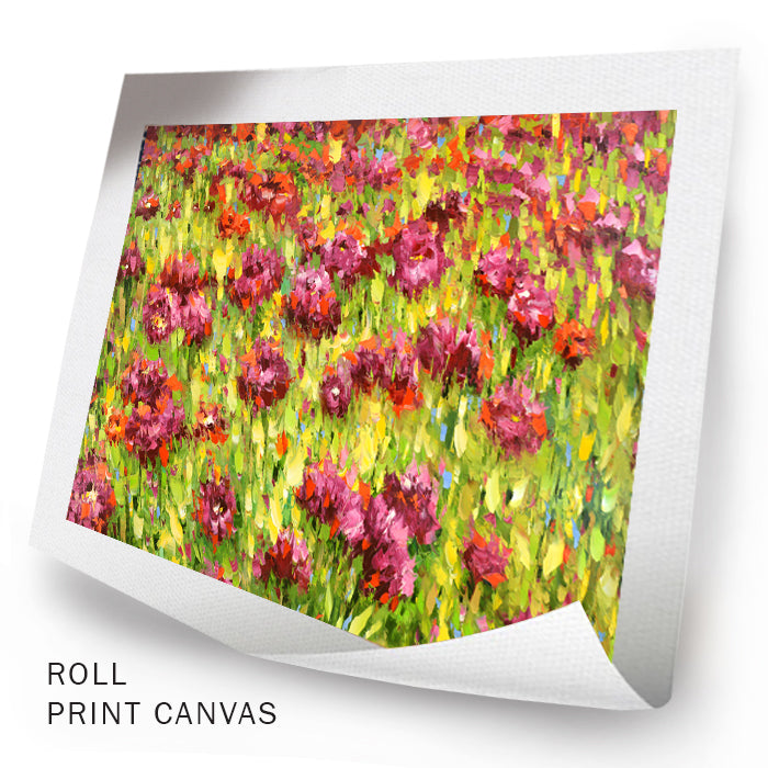 Unframed blooming flower field painting on canvas