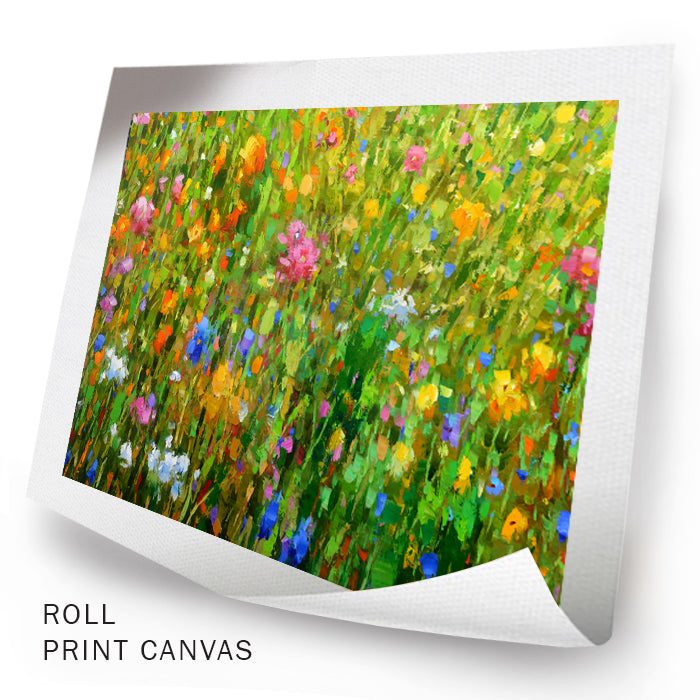 Unframed wildflower field painting on canvas