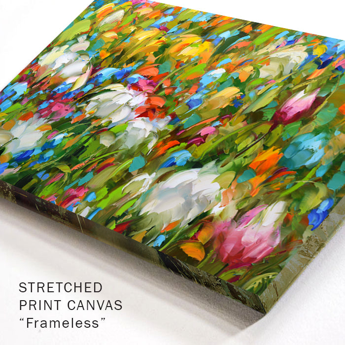 Close-up texture of abstract flower field painting on canvas