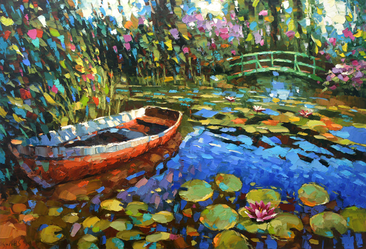 Original pond painting for living room decor