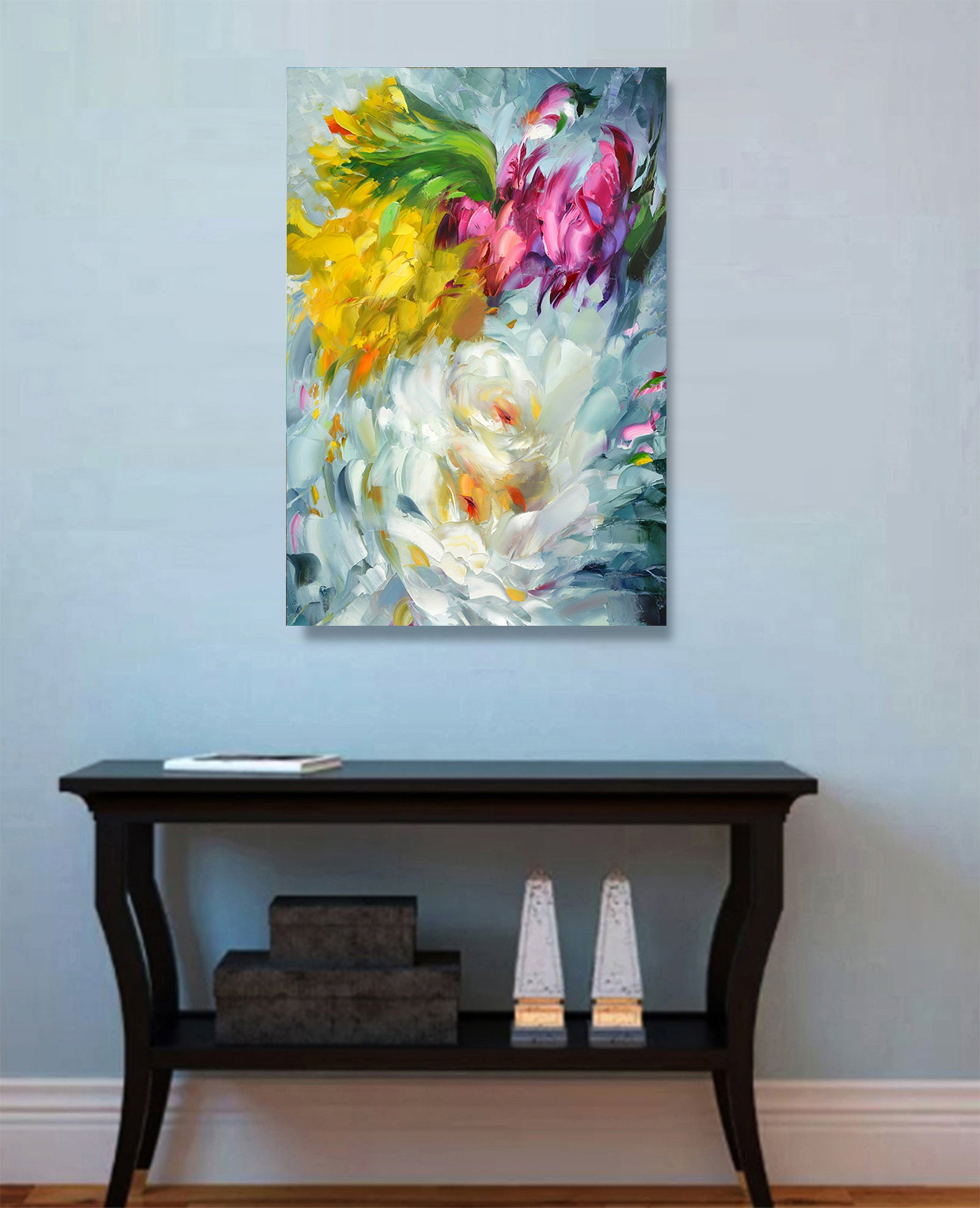 Abstract wall art displayed in a modern interior, adding depth, emotion, and contemporary artistic character
