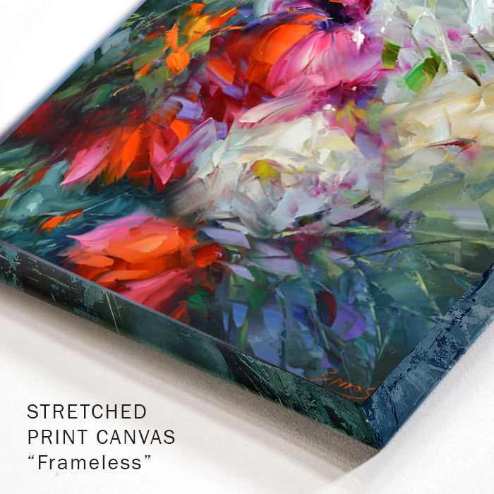 Unframed abstract canvas artwork showing depth, texture, and expressive abstract composition