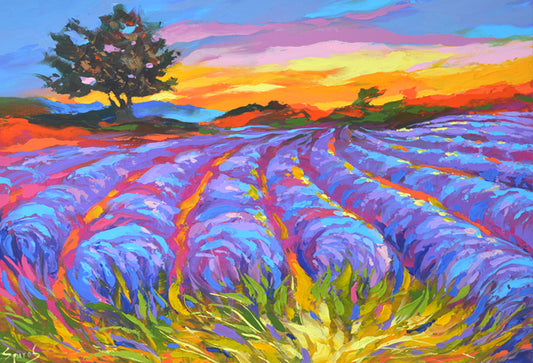 Tuscany landscape lavander field painting 