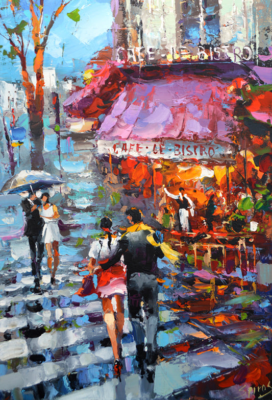 Cityscape couple in paris painting by Dmitry Spiros