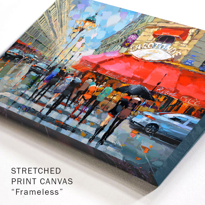 Close-up detail of the canvas corner highlighting texture, layered paint, and architectural color transitions