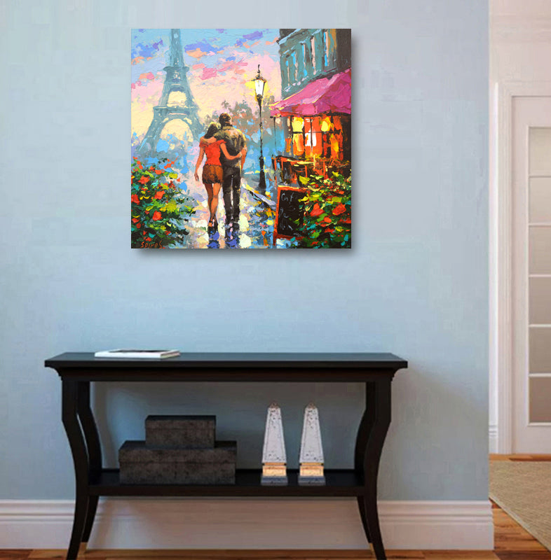 Original Paris Landscape Painting on Canvas – Eiffel tower Wall Art
