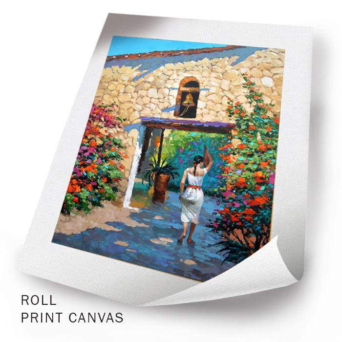 Unframed painting of Mexican woman with clay jug