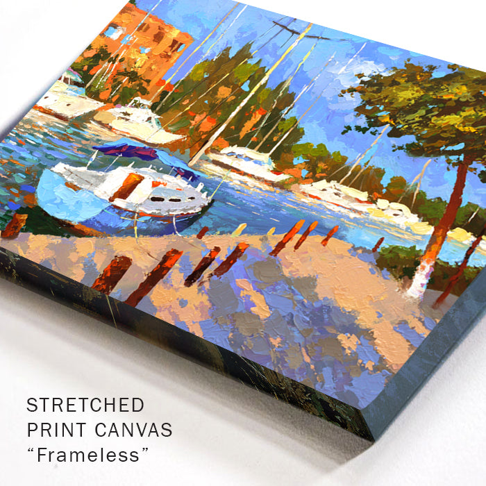Corner detail of morning canal painting with water reflections