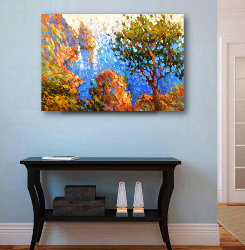 Mountain and ocean wall art displayed in a modern interior