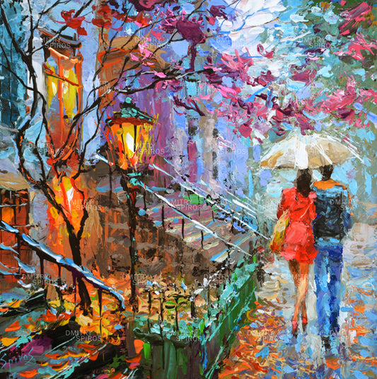 October Cityscape Rainy evening original painting I dmitry Spiros