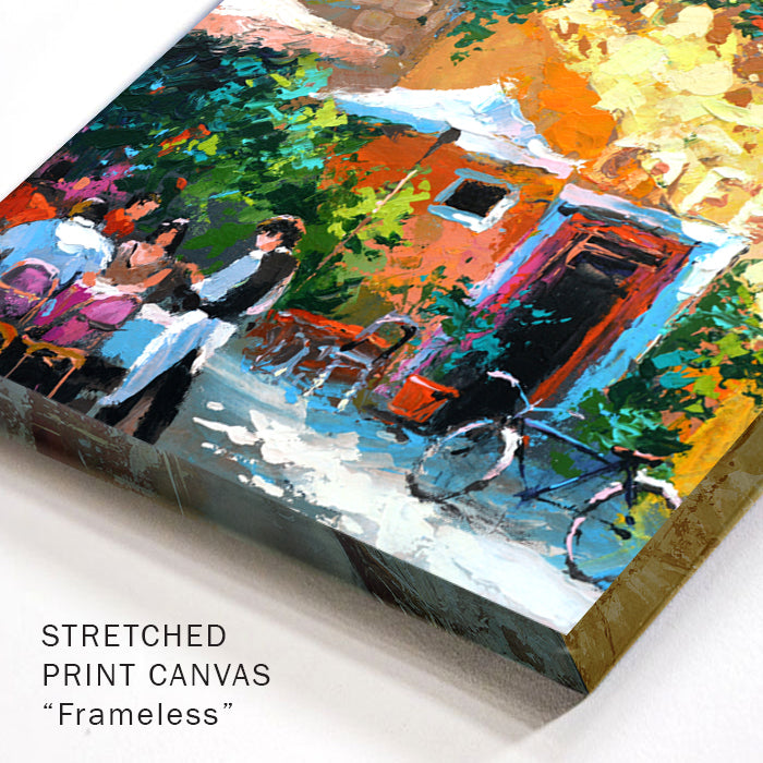 Corner detail of old tavern street painting with warm colors