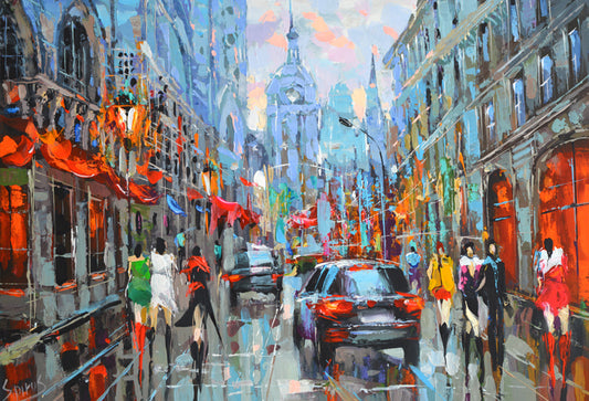 Cityscape people on streets paintings