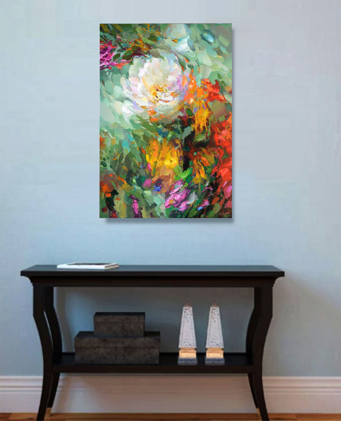 Original flower painting for living room interior