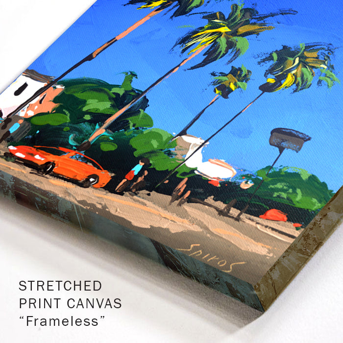 Corner detail of palm trees painting with tropical colors