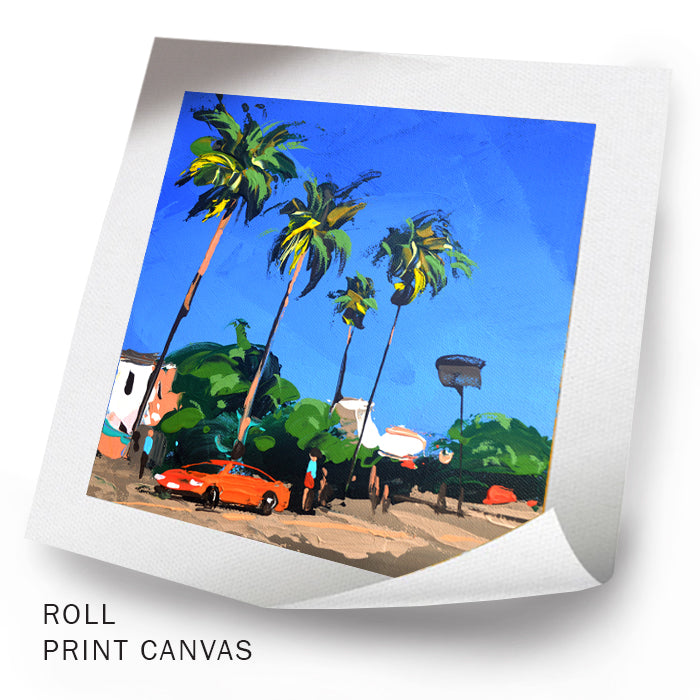 Unframed tropical palm trees landscape painting