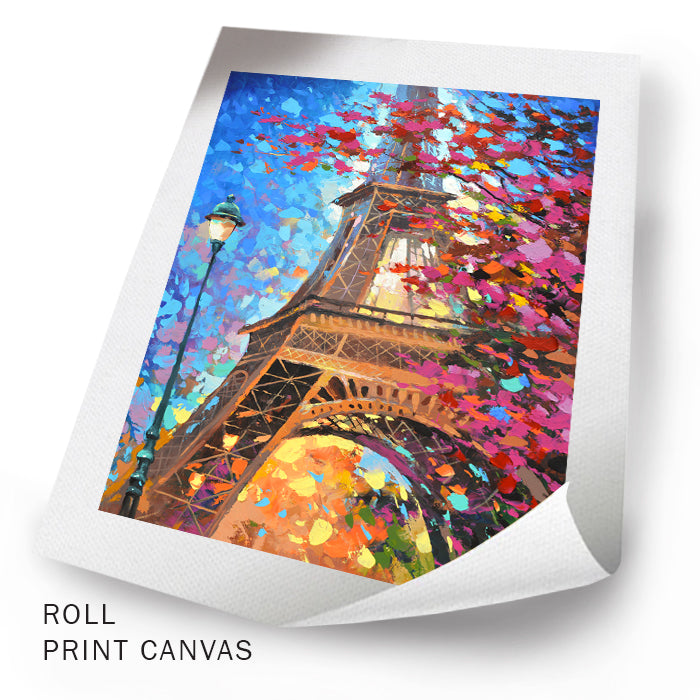 Unframed Paris autumn city painting with evening mood