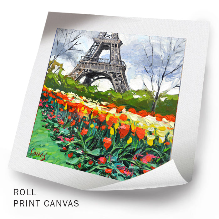 Unframed Paris cityscape canvas artwork showing rainy afternoon light and expressive brushwork