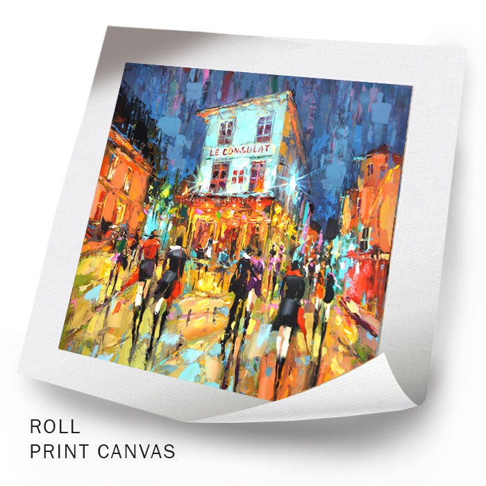Unframed Paris night cityscape canvas artwork showing illuminated streets and expressive brushwork