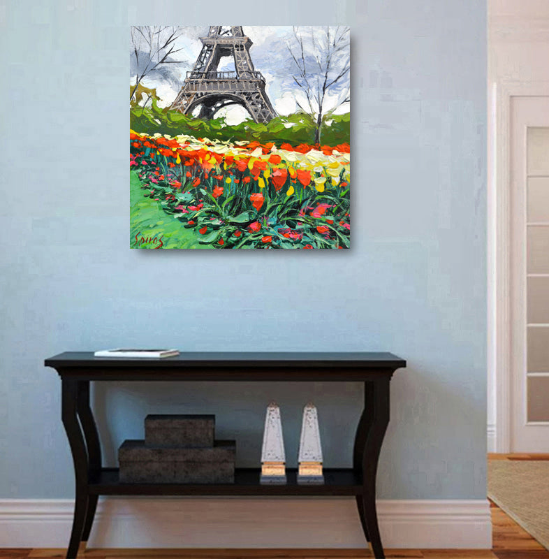 Rainy Paris cityscape wall art displayed in a modern interior, adding romance and elegance to home decor