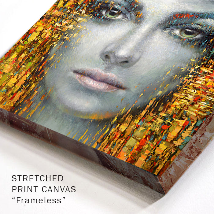 Corner detail of woman portrait painting with brush texture