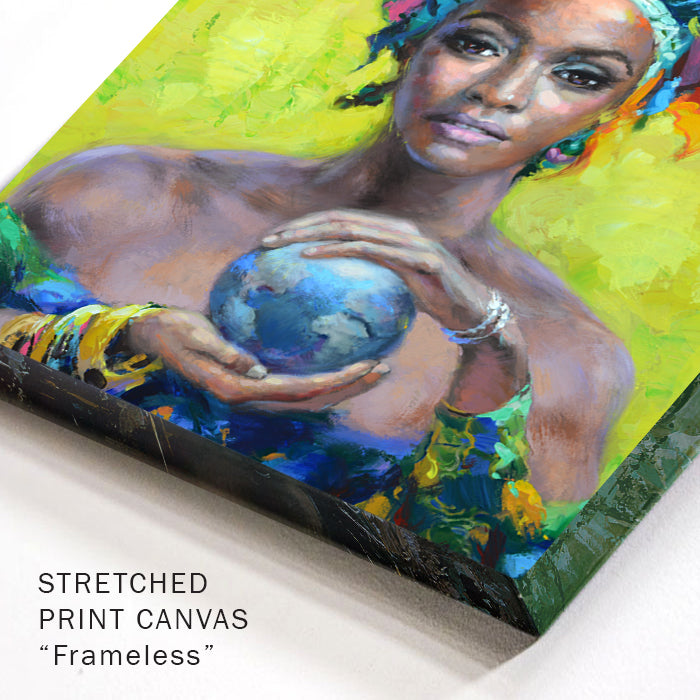 Corner detail of woman portrait painting with brush texture