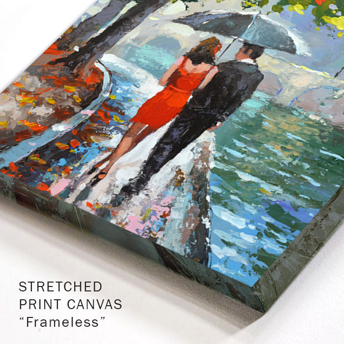 Corner detail of rainy river couple painting with soft colors