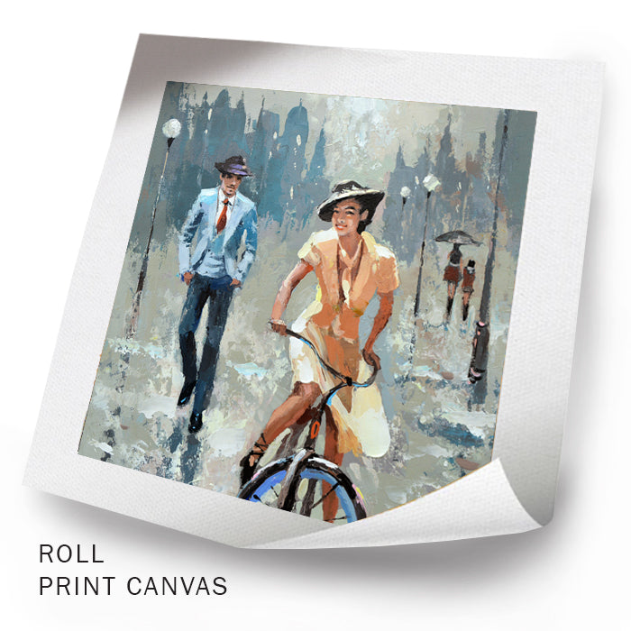 Unframed romantic evening street painting with couple