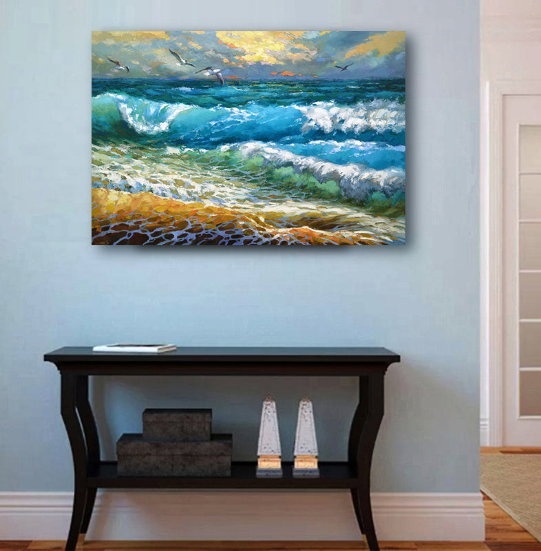 Seascape Sea Shore Waves Painting On Canvas
