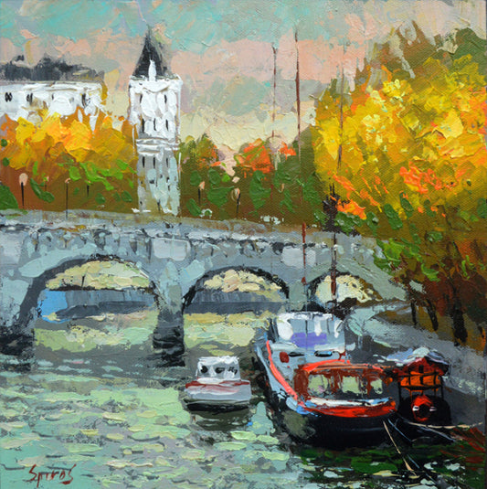 Paris Seine river autumn cityscape painting