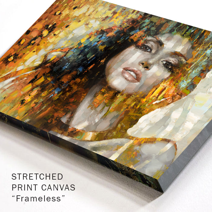 Corner detail of woman portrait painting with smooth brush texture