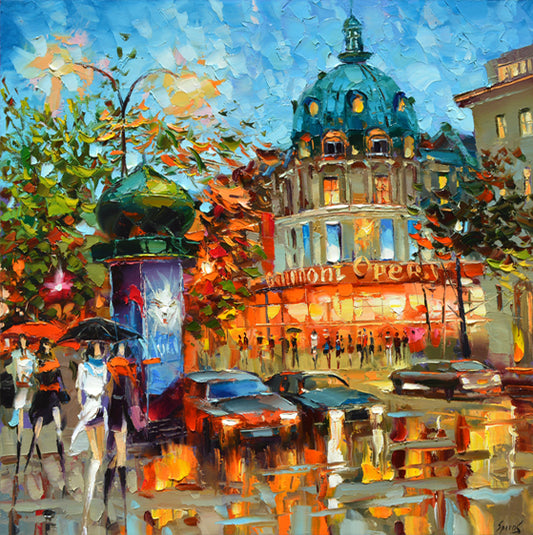 Paris cityscape people on streets painting