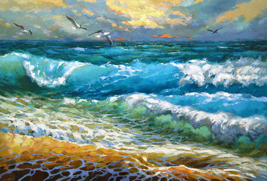 Ocean seascape waves at the shore beach paintings